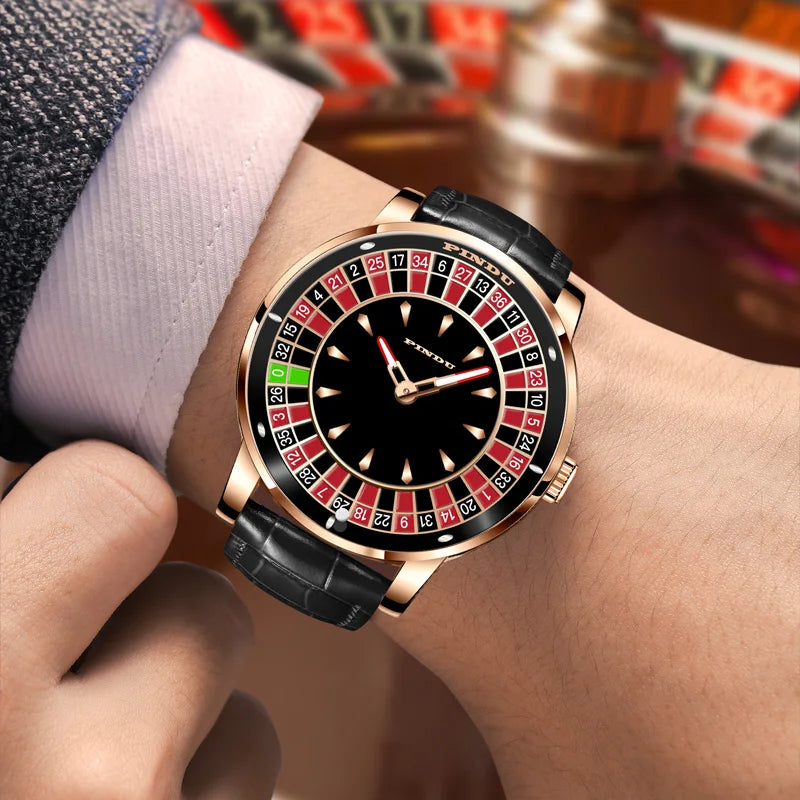 PINDU Design New Mechanical Watch NH35 Rotating Dial Las Vegas Roulette Desktop Theme Automatic Watch Men Diamond Luminous Hands