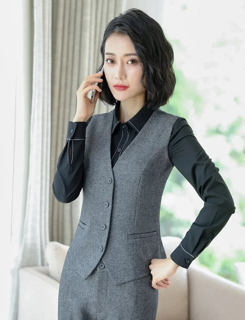 Spring Black Gray Blazer Set for Women Uniform Lady Work Outfit with Skirt Office Suits Female Formal Elegant 2 PCS