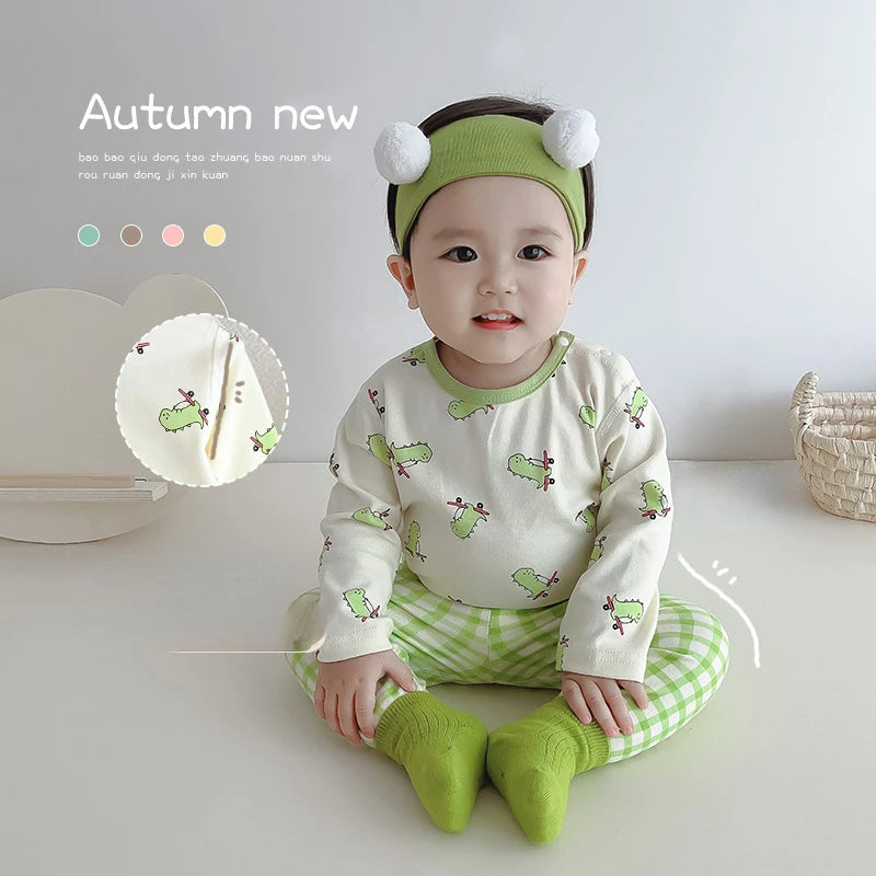 2024 Korean Ins Kids Loungewear Outfit Set Cotton Autumn Pants Boys Girls Pajamas Baby Winter Indoor Clothes 0 To 24 Months