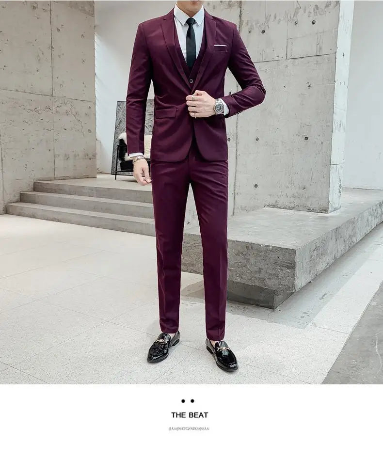 2023High-quality solid color (suit + vest + trousers) Men's business formal suit 3/2 business suit bridegroom and best man