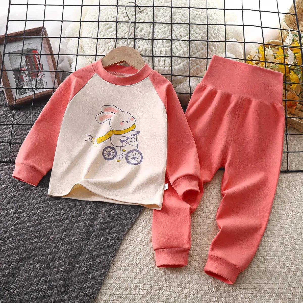 New Kids Thicken Warm Pajamas Baby Boys Girls Cute Cartoon T-Shirt + High Waist Pants Toddler Autumn Clothing Sets Loungewear