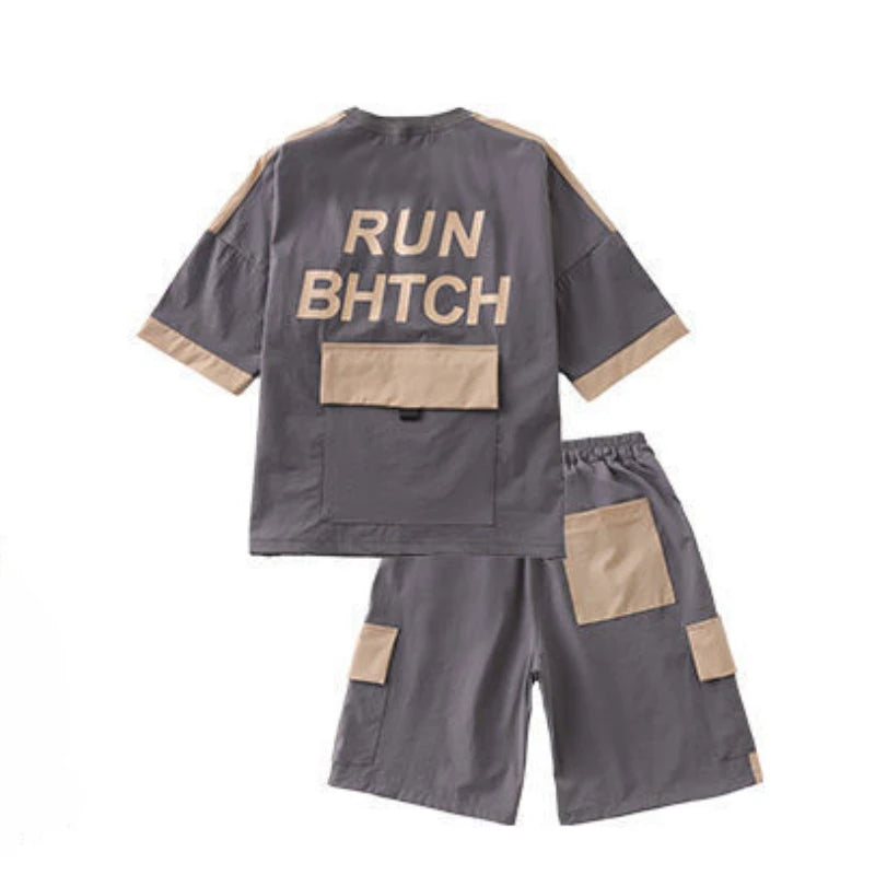 Summer Teenage Boy Short Sleeve Clothes Set Children Letter Print Top and Bottom 2 Pieces Suit Kid T-shirts Shorts Tracksuit