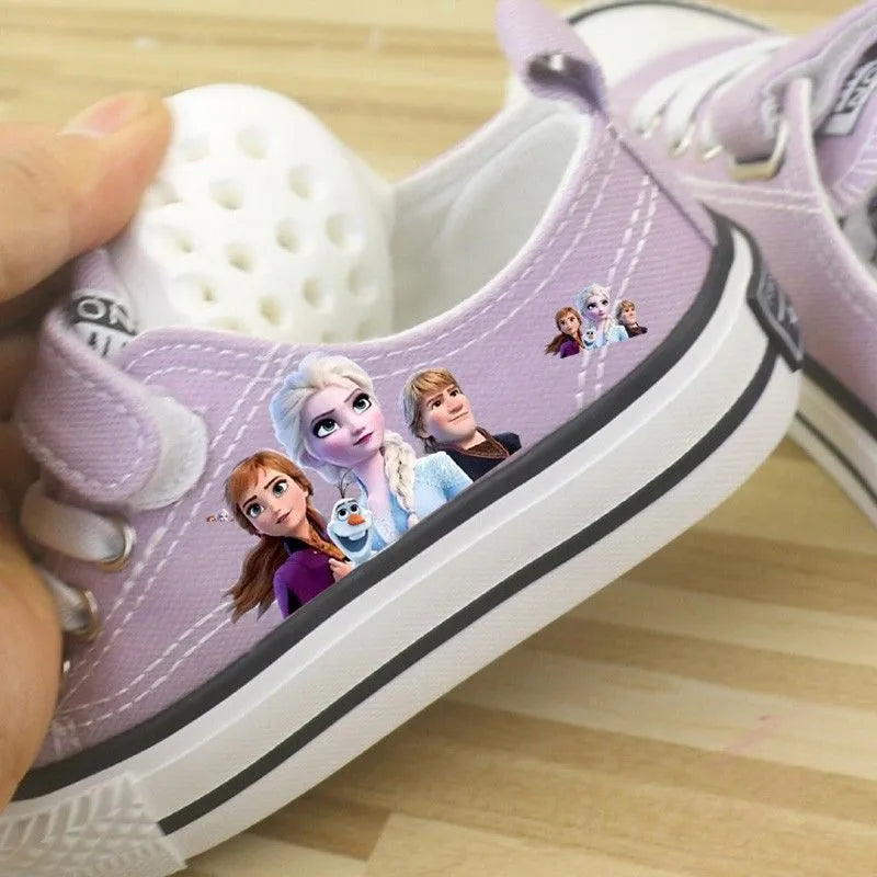 ARWEN & AJH GROUP Disney Girls' Shoes Summer Spring Children's Canvas Elsa Princess Shoes Low-top Sneakers Girls' Purple Shoes Size 25-37