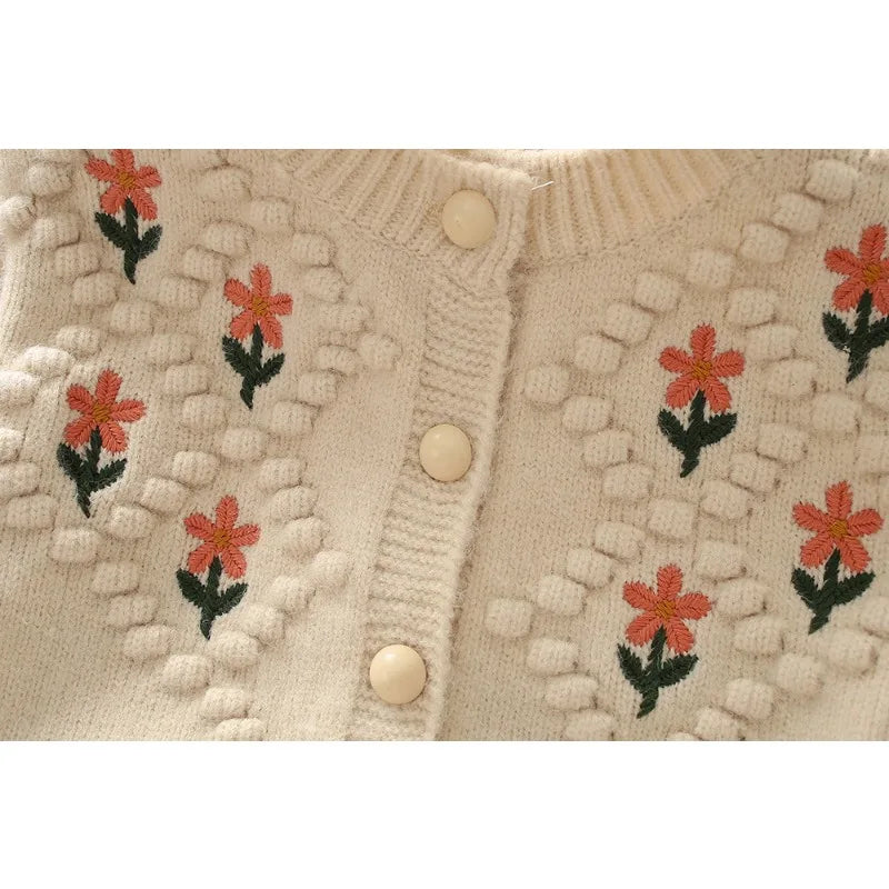 Girls' Autumn Clothes Sweet Flower Children Sweaters Embroidery Knitted Cardigan Warm Kids Outerwear Korean Baby Girl Clothes