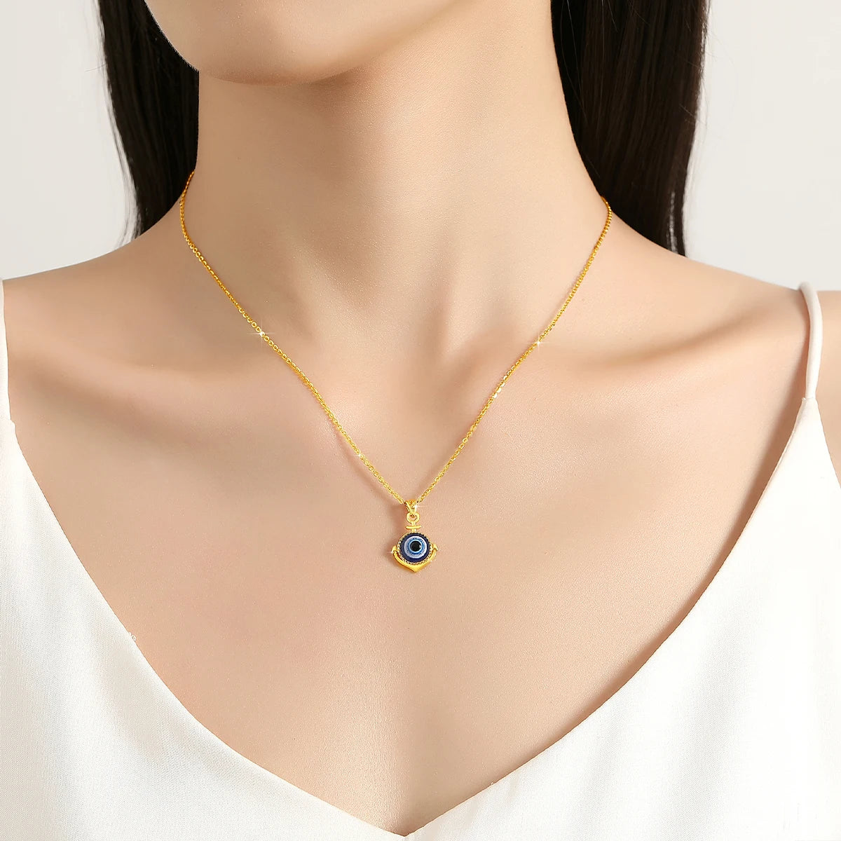 100% Original Evil Eye Necklace Gold 18K With Certificate Trending Jewelry For Female Luxury Turkish  Pendant Birthday Gift New