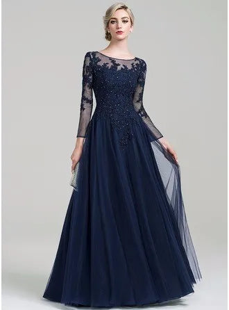 Scoop Neck A-Line Floor-Length Tulle Mother of the Bride Dress with Beading Sequins for Wedding Party Custom Made