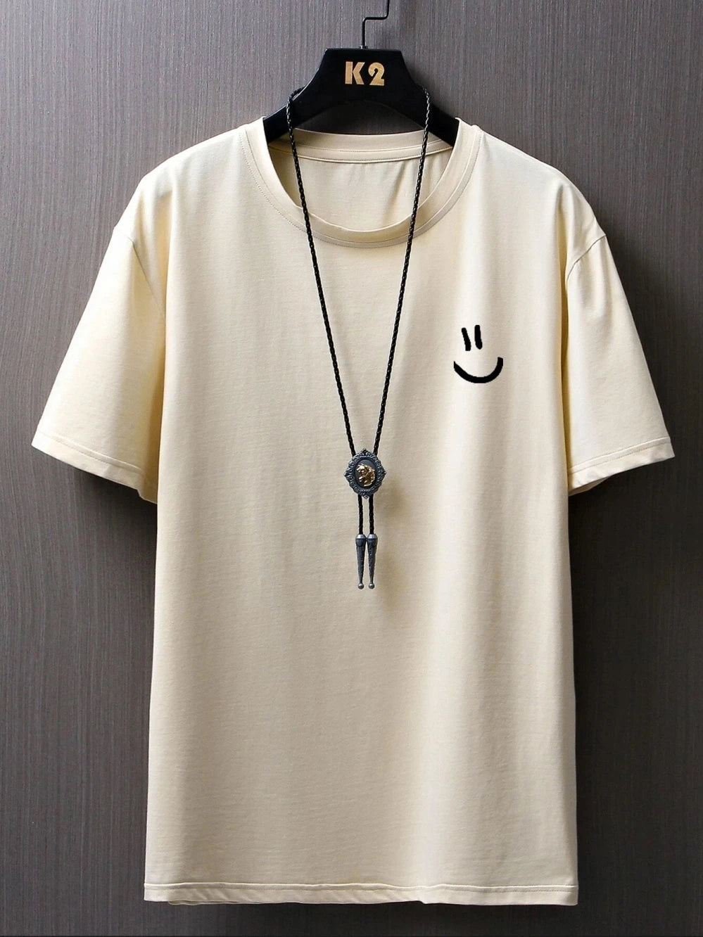 Minimalist Smile Face Style Graphic Print Tops Men Hip Hop Tee Clothes T Shirt Summer Breathable T-Shirt Street Cotton Tshirt