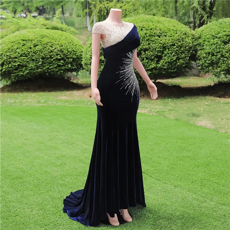 مجموعة أروين 2024 Red Velvet Sequin Evening Dresses Wedding Occasions Second Formal Bridal Gowns Sheer Cap Sleeve Off Shoulder Gala Robes