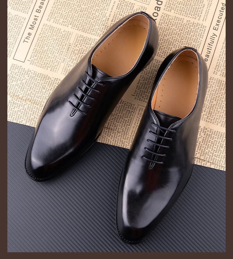 Handmade Classic Men's Pure Leather Shoes Solid Color Oxford Casual Business Office Dress Shoe For Gentleman Lace Up Comfortable