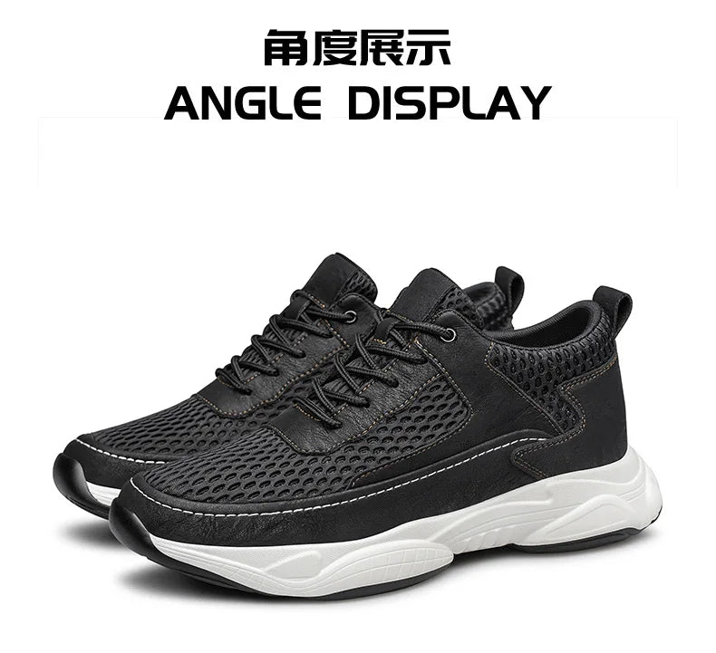 Breathable Sneakers Man Elevator Shoes Height Increase Insole 8cm Black Taller Shoes Men Leisure Fashion Sports Plus Size 37-44