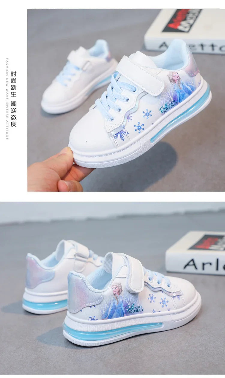 Disney Kids Girls Shoes 2024 Summer Children Sneakers Girls Elsa Frozen Princess Casual Sport Shoes Student Shoes Teen Shoes