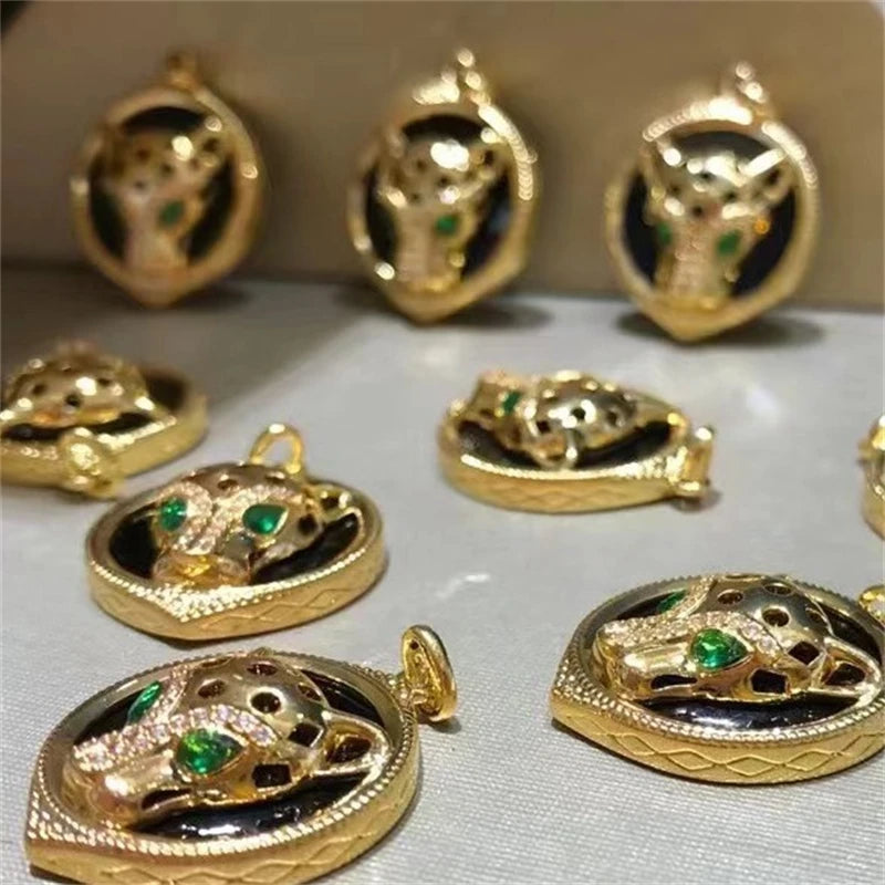 100% Real AU750 18K Gold Leopard Necklace Women Black Agate Pendant Green Eyes With Certificate Waterproof Fine Jewelry