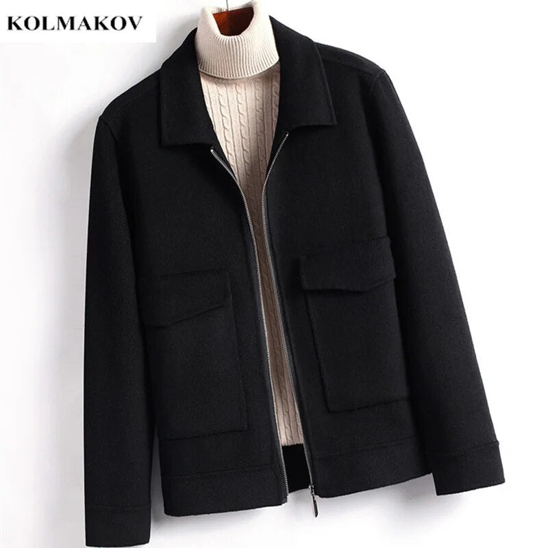 2024 Winter new Double sided wool coat Men's high quality trench casual woolen s fashion men zipper over