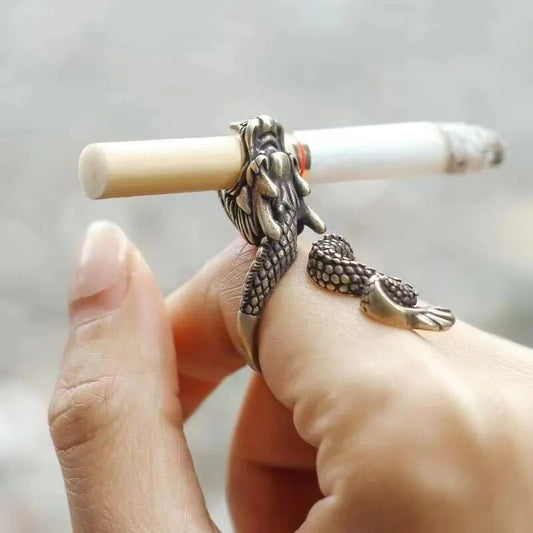 Vintage Punk Style Dragon Scorpion Cigarette Holder Ring for Men, Personality Men's Finger Ring, Party Ring