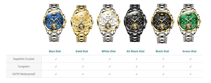 OUPINKE Original Automatic Mechanical Watch for Men Star Diamond Design Luminous Waterproof Mens Wristwatch Luxury Montre Homme