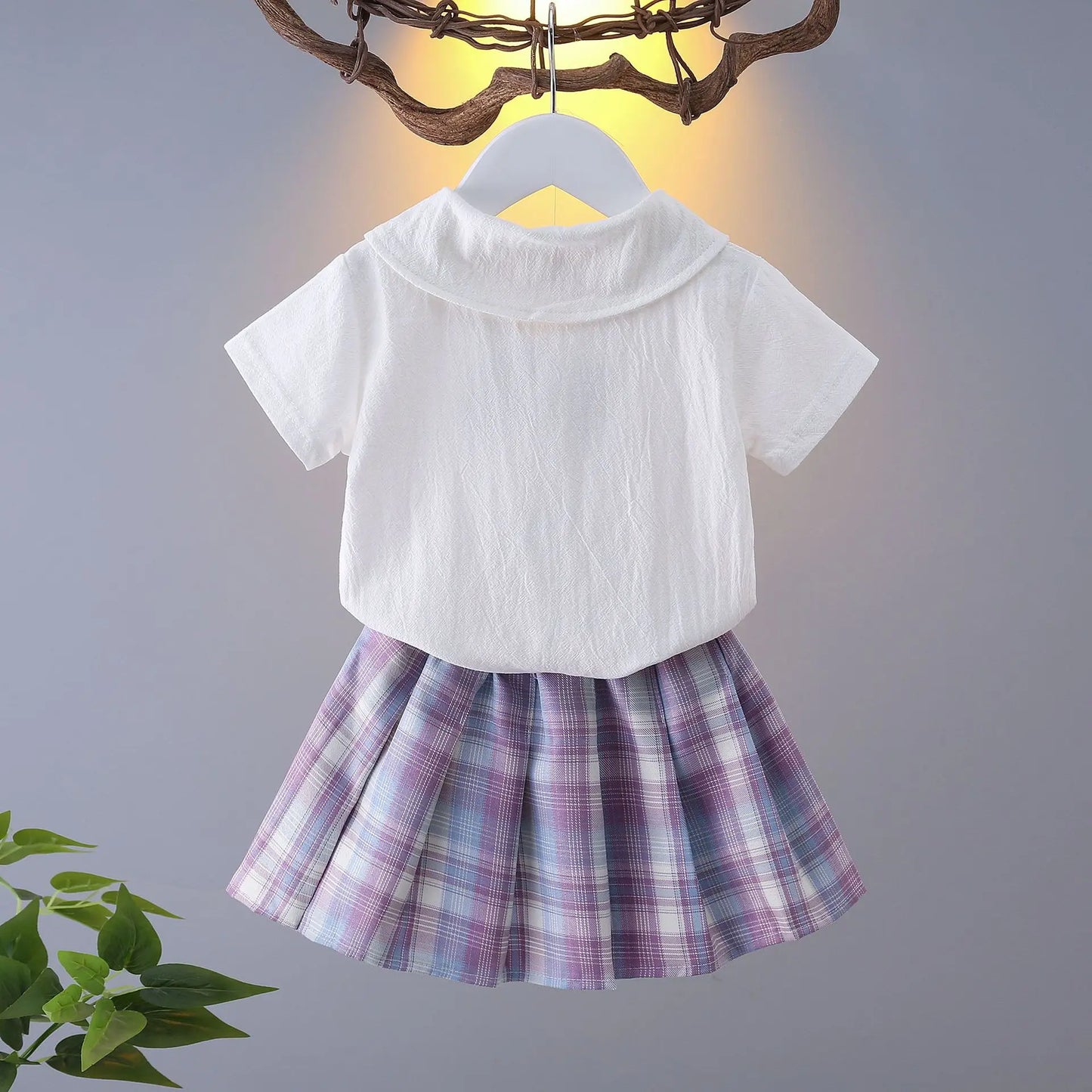 Girls College Style Jk Uniform Pleated Skirt + Short Sleeves Shirts Summer Children Big Kids School Students Sweat Clothes 0-12Y