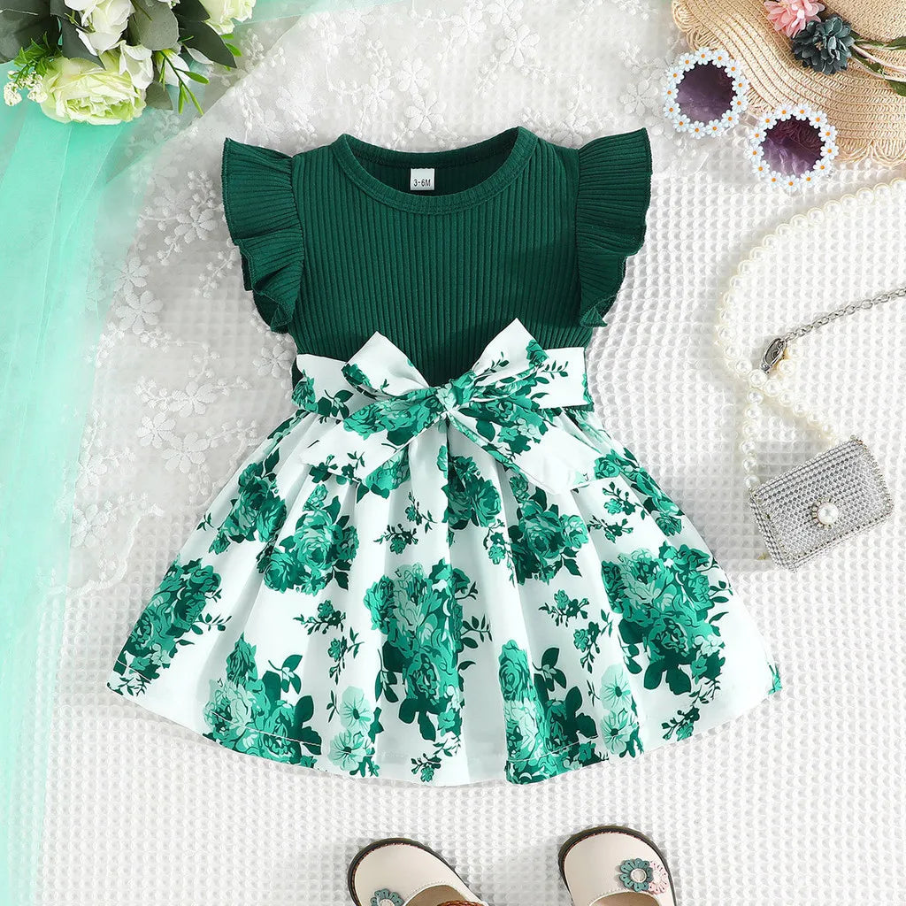 Dress For Kids 3-36 Months Butterfly Sleeve Cute Floral Summer Princess Formal Dresses Ootd For Newborn Baby Girl