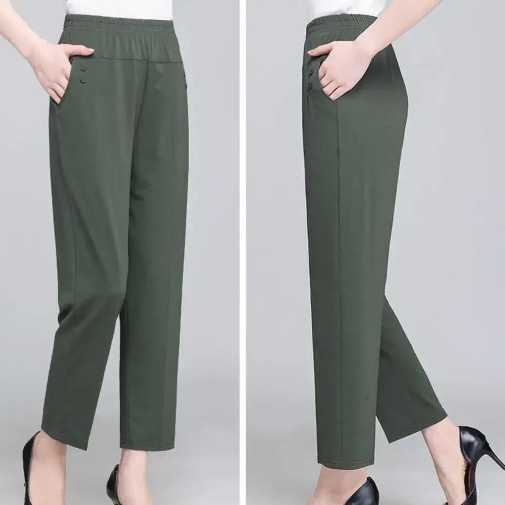 Big Size 5XL Women Casual Straight Pants Spring Summer Thin Loose Elastic High Waist Fashion Diamonds Pocket New Female Trousers