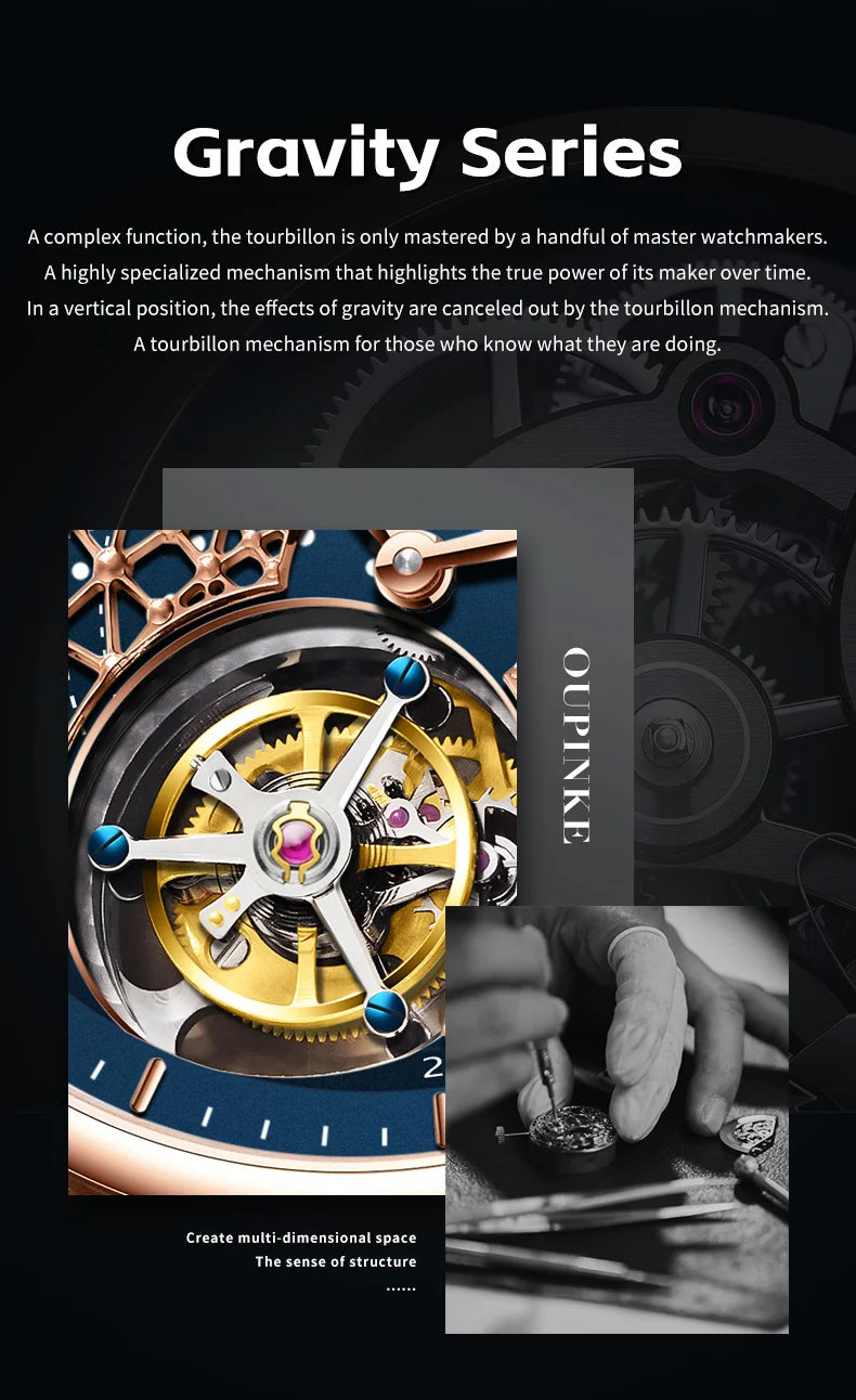 OUPINKE Tourbillon Movement Men Watches Automatic Mechanical Watch Texture Design Dial Luxury Original Male Wristwatch Sapphire