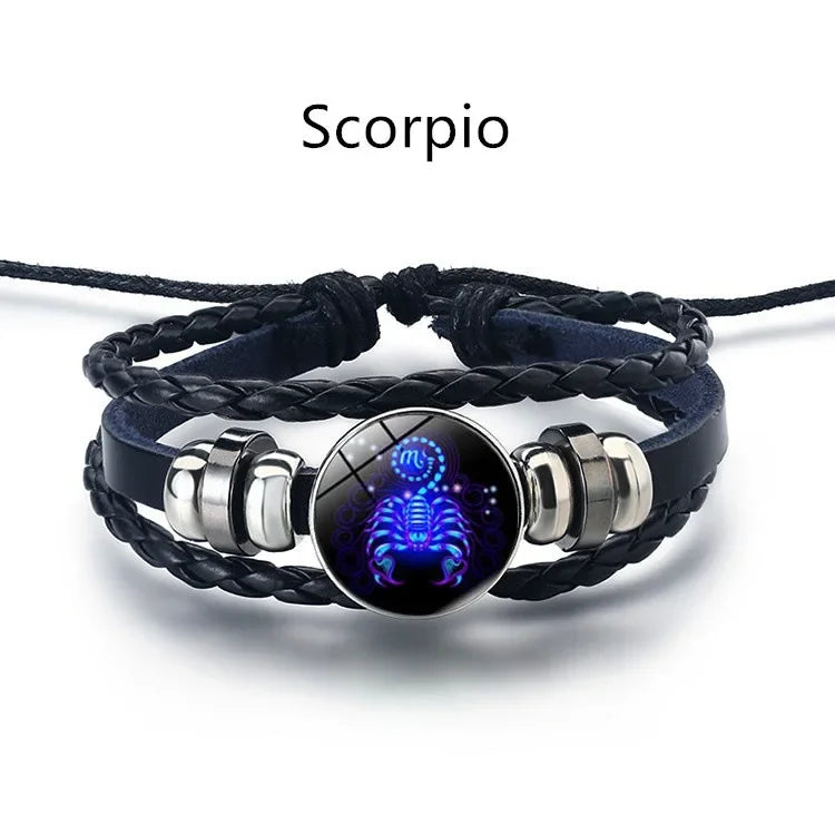 12 Constellation Zodiac Sign Charm Luminous Bracelets Men Women Vintage Multilayer Wrap Leather Bracelet Bangle Birthday Gift