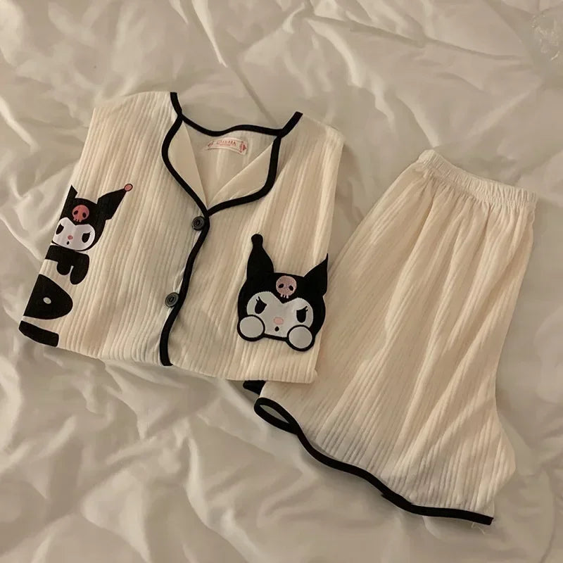 Sanrio Kawaii Anime Kuromi Summertime Pajama Set Cute Sweet Cartoon Pochacco Short Sleeve Loungewear Lovely Gifts for Girls