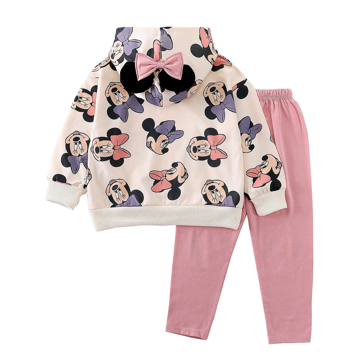 Disney Minnie Mouse Full Printed Hoodie Set for Kids Girl Autumn Hooded Pullover Pants Mickey Mouse Children Clothing Outfits