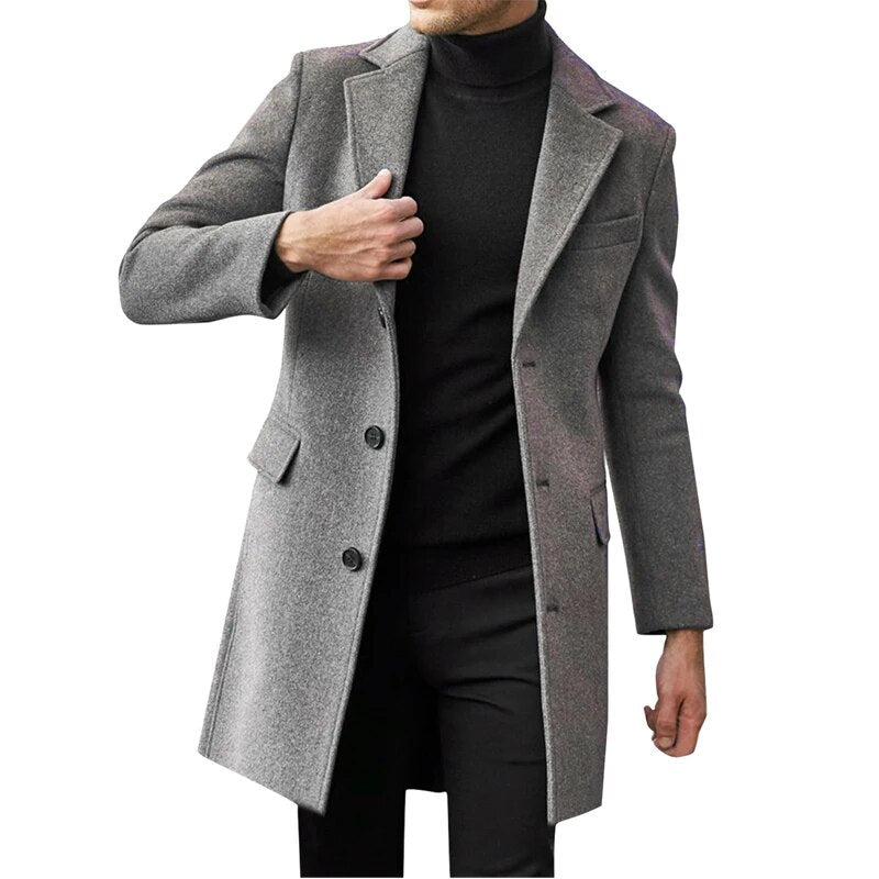 Korean Trend Men's Loose Casual Single-breasted Overcoat Autumn Winter Fashion New Long Sleeve Woolen Long Coat 2024