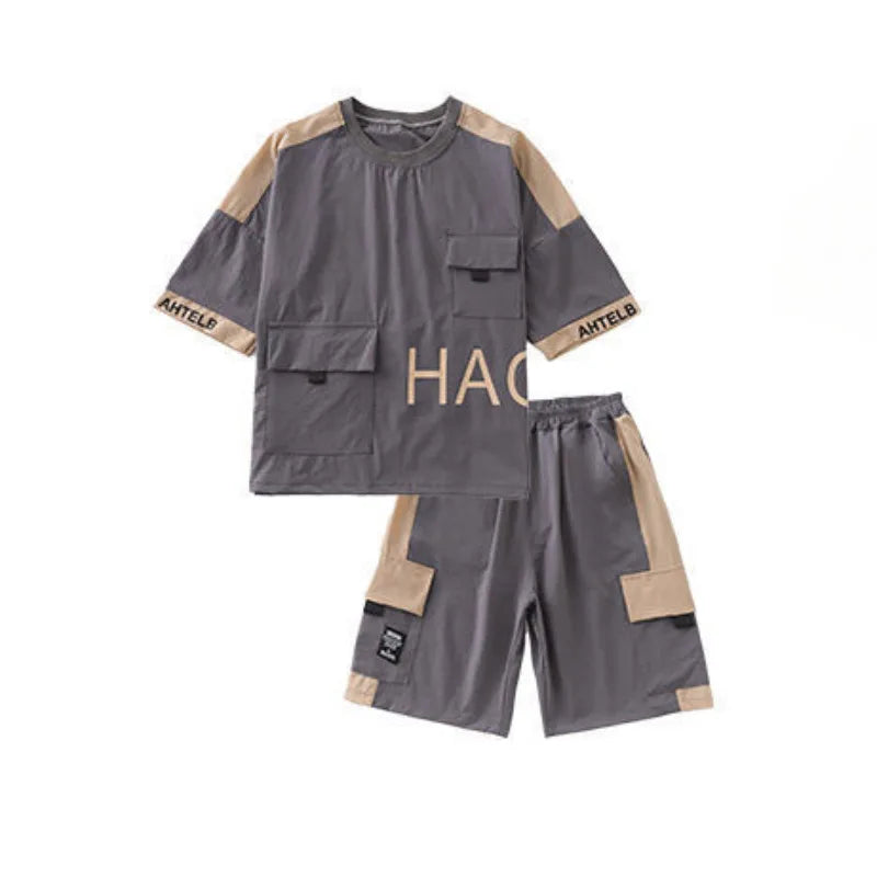 ARWEN & AJH GROUP Summer Teenage Boy Short Sleeve Clothes Set Children Letter Print Top and Bottom 2 Pieces Suit Kid T-shirts Shorts Tracksuit