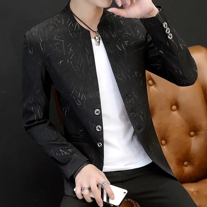 ARWEN & AJH GROUP  2024 Men 's casual collar blazers  youth handsome trend Slim print blazers   5XL   6XL