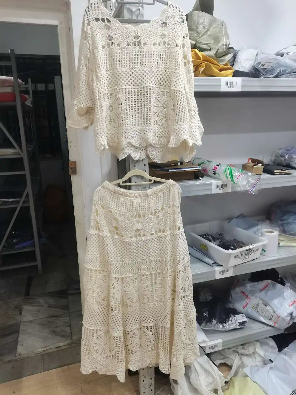 مجموعة أروين التجارية ARWEN & AJH GROUPNew Lace Set With Hollow Top Swing Long Skirt 2 Piece Set Fashionable Elegant Lady 2024 Spring Summer Clothes