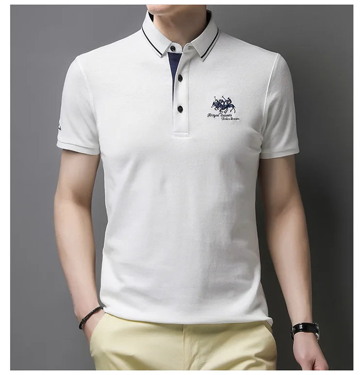 2024 Summer New Men's Embroidered Polo Collar 100% Cotton Short Sleeved Polo Shirt Fashion Solid Color Casual Top T-shirt M-4xl