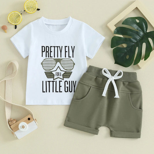 fhutpw Toddler Baby Boy Clothes Summer Short Sleeve Letter Tops Casual Shorts Set Infant 6 12 18 24 Months Outfits