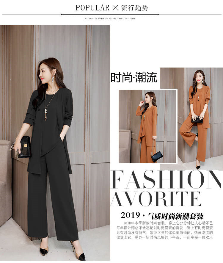 Women's Fashionable Stylish Wide Lady Slimming Fashion plus Size Women Three-Piece Suit