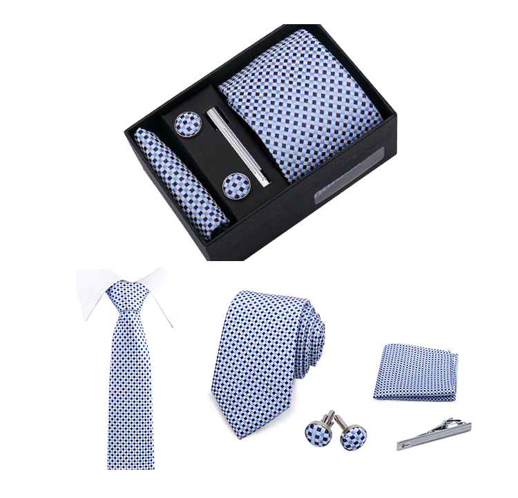 Fashion Elegant Men's Necktie Gift Box Striped Tie Handchief Cufflink Tie Clip 4 pcs Set Wedding Business Party Suit Accessories