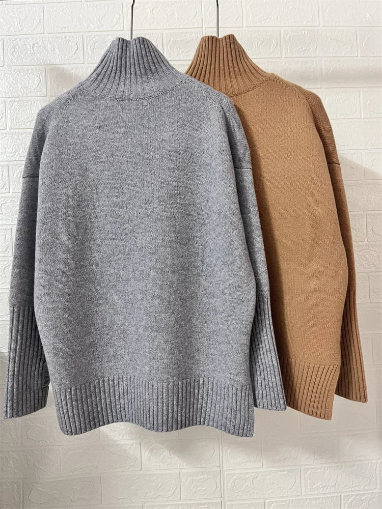 New Ladies Turtleneck Long Sleeve Wool Cashmere Pullover Top Women Sweater Cherry Heart Jacquard Solid Color Sweater Autumn 2023