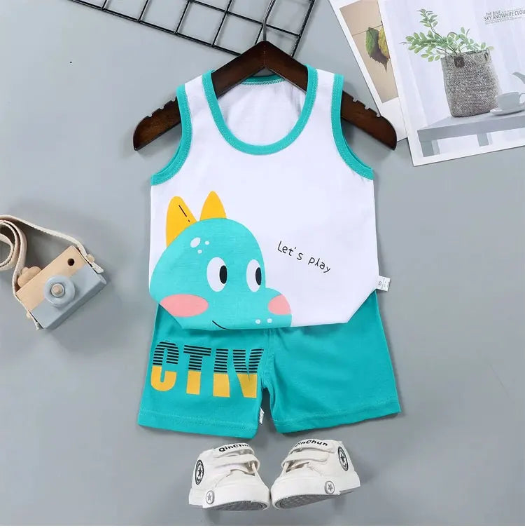 2PCS Children Clothing Vest Suit Children's Sets Summer Cotton T-Shirts Shorts Boys Girls Sleeveless Kids Clothes for baby