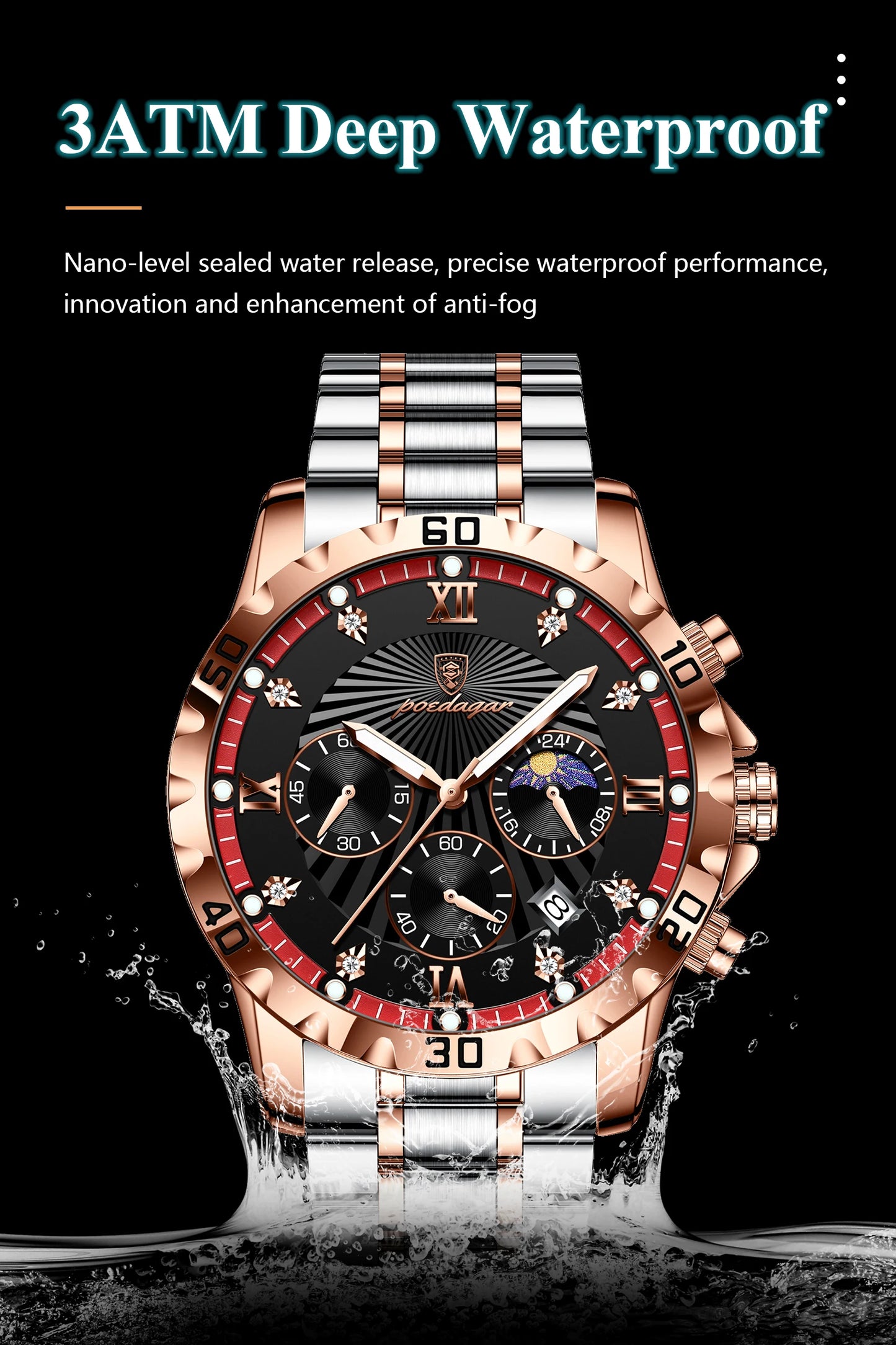 POEDAGAR Luxury Military Watch For Men Waterproof Luminous Chronograph Date Man Wristwatch Stainless Steel Quartz Men's Watches