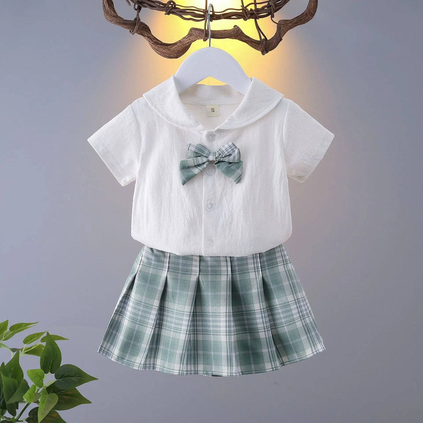 Girls College Style Jk Uniform Pleated Skirt + Short Sleeves Shirts Summer Children Big Kids School Students Sweat Clothes 0-12Y