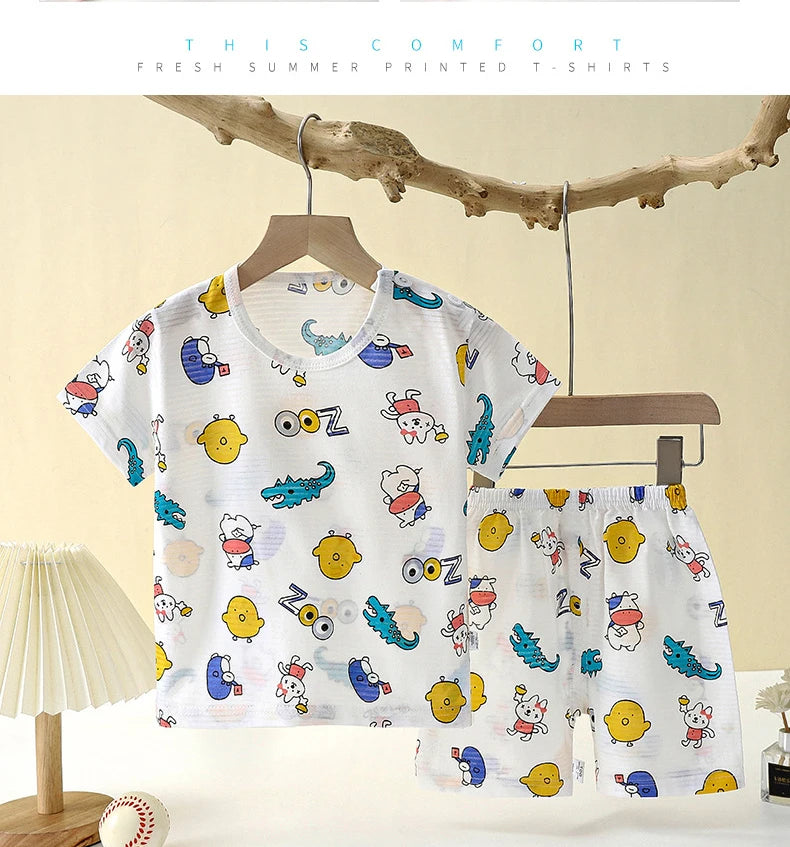 Children's Clothing Summer Short Sleeve Home Sleepwear Children Sets Kids Clothes Boy Girl T-shirt shorts Cotton Suit Baby