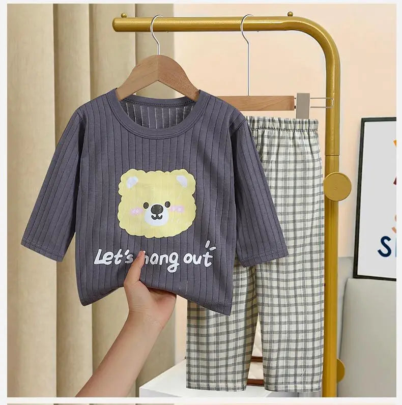 2023 Summer Long-sleeved Trousers Home Wear Suit New All Cotton Underwear Sets Babies Boys Cartoon Thin Sleepwear Pajamas Pants