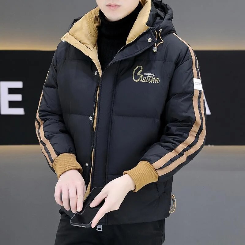 2024 Winter New Male Trend Down Jacket Men Loose Short Fashion Patchwork Thickened Warm Outwear Casual Large Size Hooded Outcoat