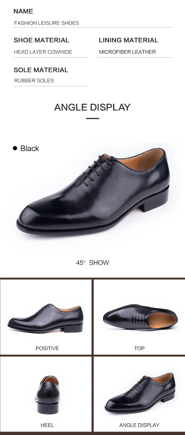 Handmade Classic Men's Pure Leather Shoes Solid Color Oxford Casual Business Office Dress Shoe For Gentleman Lace Up Comfortable