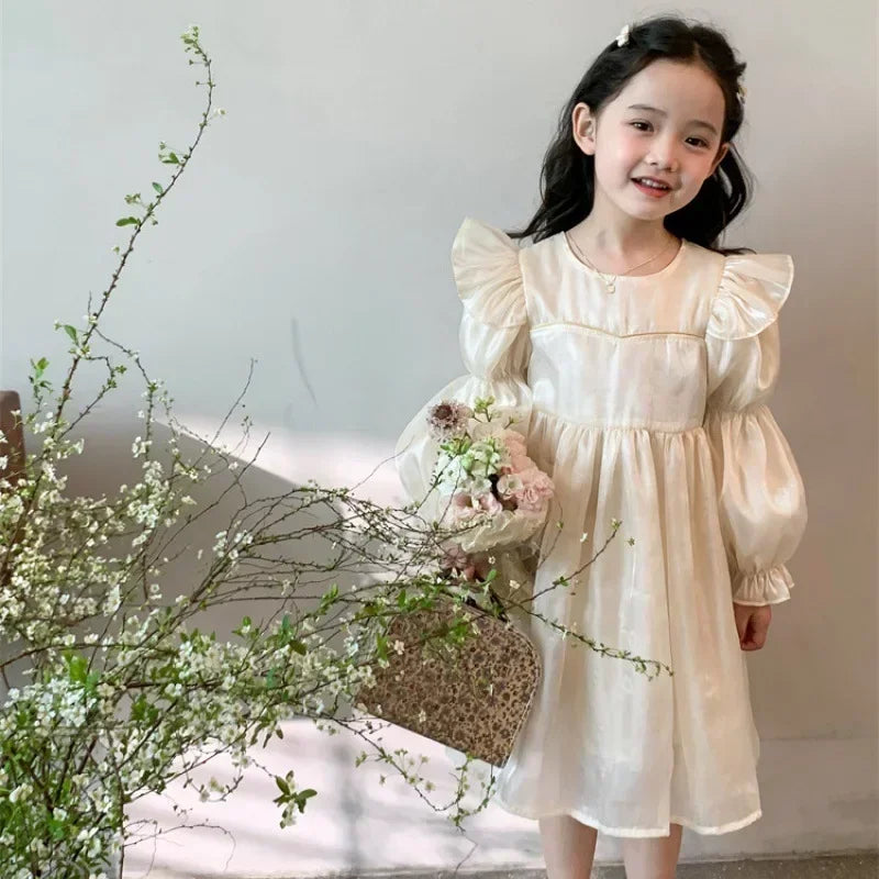 Girls Princess Party  Autumn Children's Dresses Girls'dresses Long Sleeve Dress Baby Champagne Puffy Gauze Dresses Children's