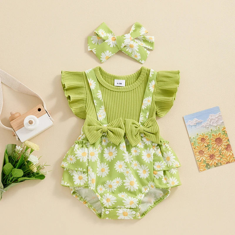 Baby Girl Clothes 3 6 9 12 18 Months Newborn Ruffle Butt  Romper Daisy Overalls Jumpsuit Summer Outfit