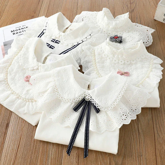 Children's Blouses  Shirts School For Girls White Tops Long Sleeve Lace Shirts Kids Shirt Baby Toddler Teen Children Clothes