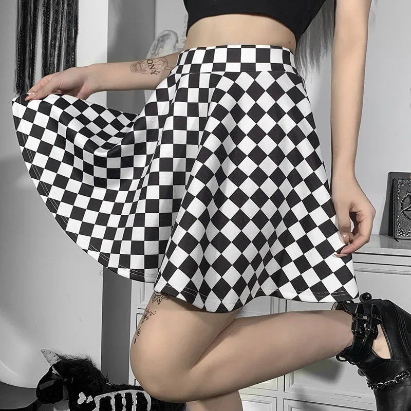 مجموعة اروين arwen&ajh group 2024  Dark Girl Contrast Plaid Stitching Skirt Sexy High Waist Over In Summer Sexy Gothic  Skirt