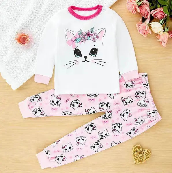 New Kids Pajamas Baby Boys Girls Cute Cartoon Long Sleeve T-Shirt Top + Pants Toddler Autumn Sleeping Clothes Sets Loungewear