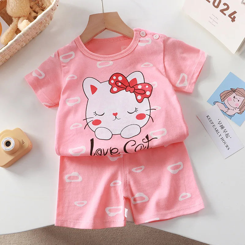 2PCS Children Clothing Suit summer cartoon Children's Sets Cotton T-Shirts Shorts Boys Girls Short sleeve Kids Clothes