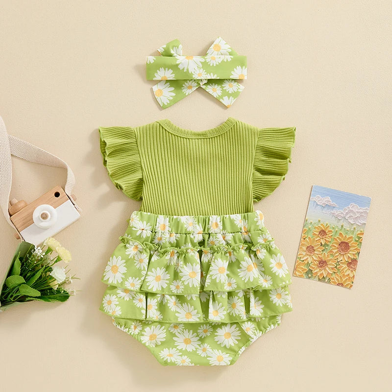 Baby Girl Clothes 3 6 9 12 18 Months Newborn Ruffle Butt  Romper Daisy Overalls Jumpsuit Summer Outfit