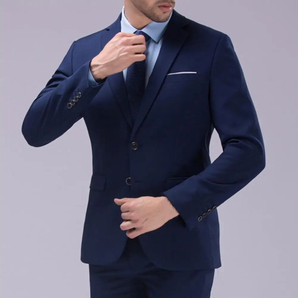 1 Set Blazer Pants Solid Color Turndown Collar Long Sleeve Slim Fit Two Buttons Formal Suit for Wedding Banquet Prom